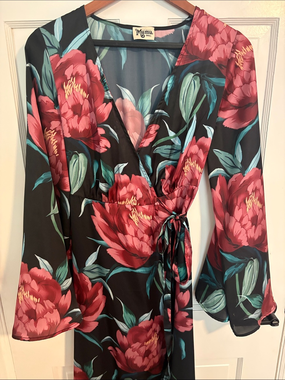 Show Me Your MuMu Black Maxi Wrap Dress with Burgundy Floral - Picture 4 of 14